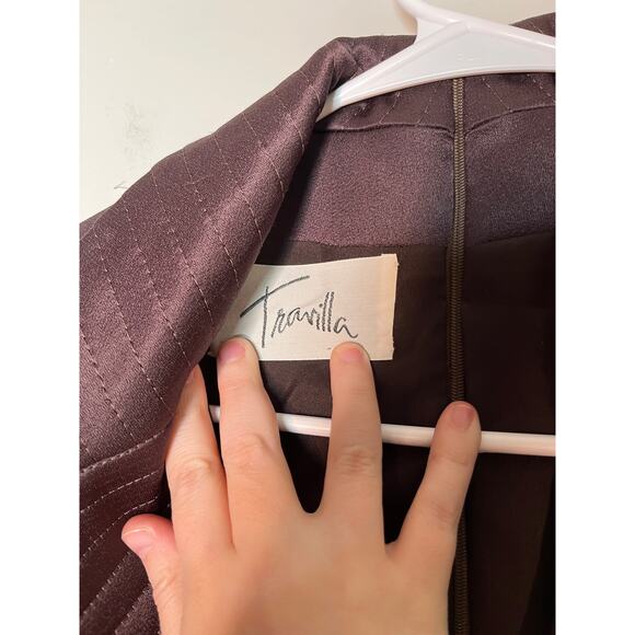 1960s Travilla Chocolate Brown Monroe Quilted Hollywood Tuxedo Blazer Dress M - Picture 2 of 7